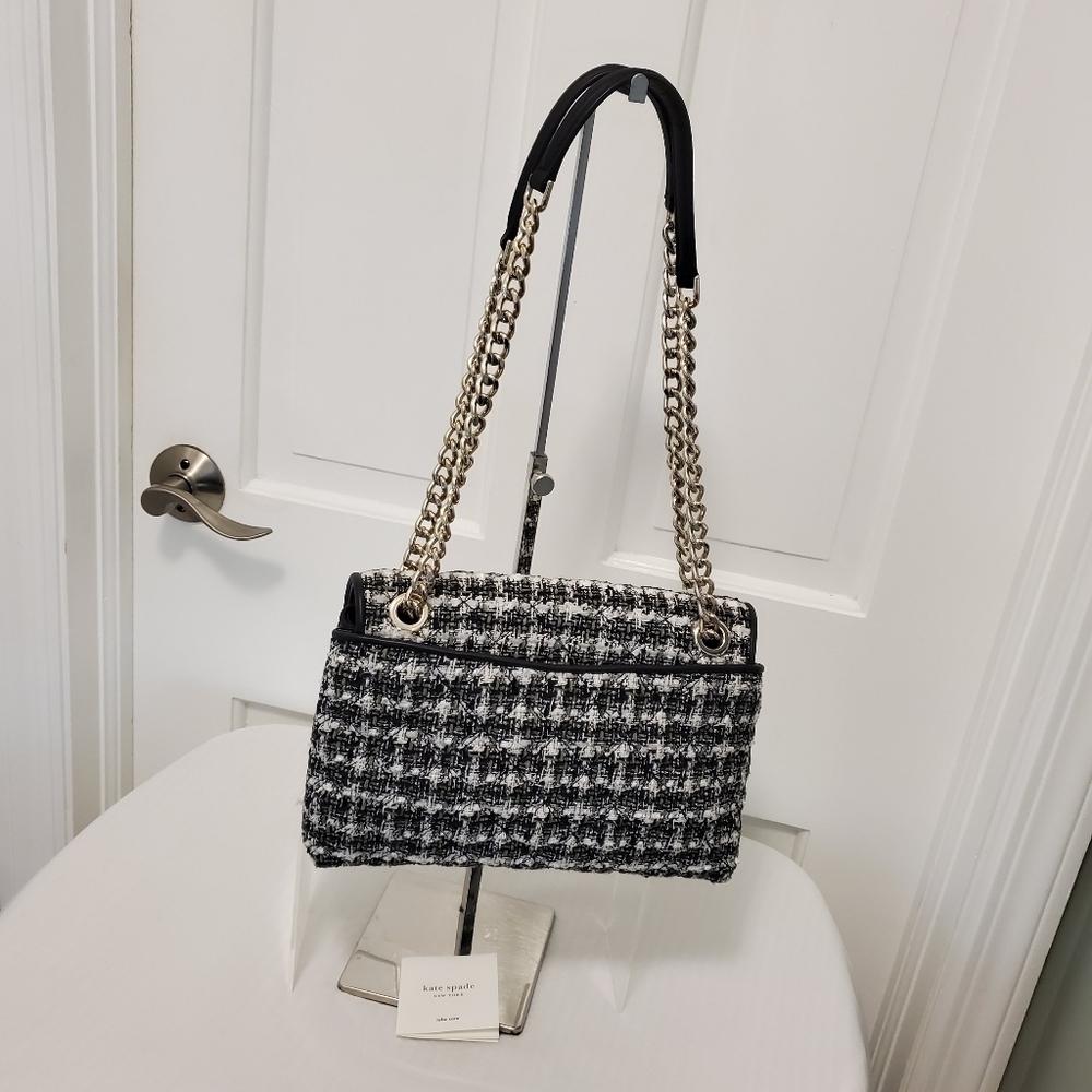 EUC Kate Spade Natalia Black & White Tweed Flap Close Crossbody/Shoulder Bag - Picture 4 of 11